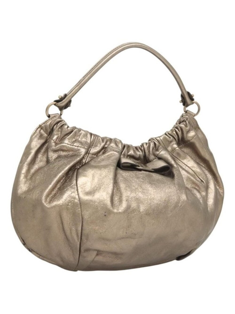 Authentic Salvatore Ferragamo Vala Shoulder Bag Leather Champagne Gold